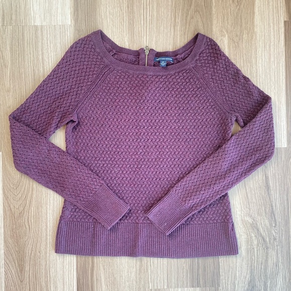 American Eagle Outfitters Sweaters - American Eagle Purple Knit Sweater with Zip Back Women’s Size Small Deep Purple